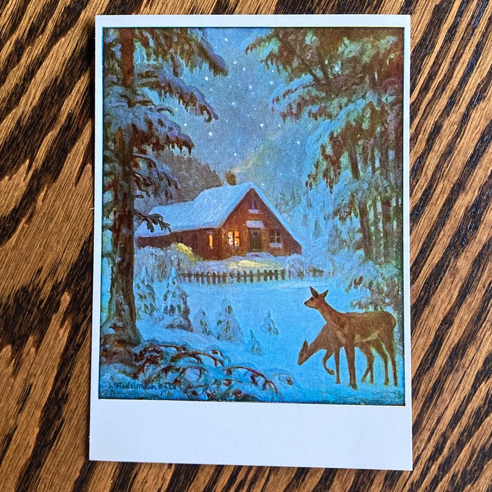 Vintage Unused Hans Stadelman Deer “Christmas in the Forest” German Postcard